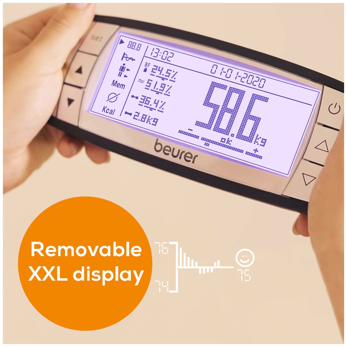 Beurer Diagnostic Bathroom Scale - Silver - Body Fat, Water, Muscle and Bone Mass Readings - BF105