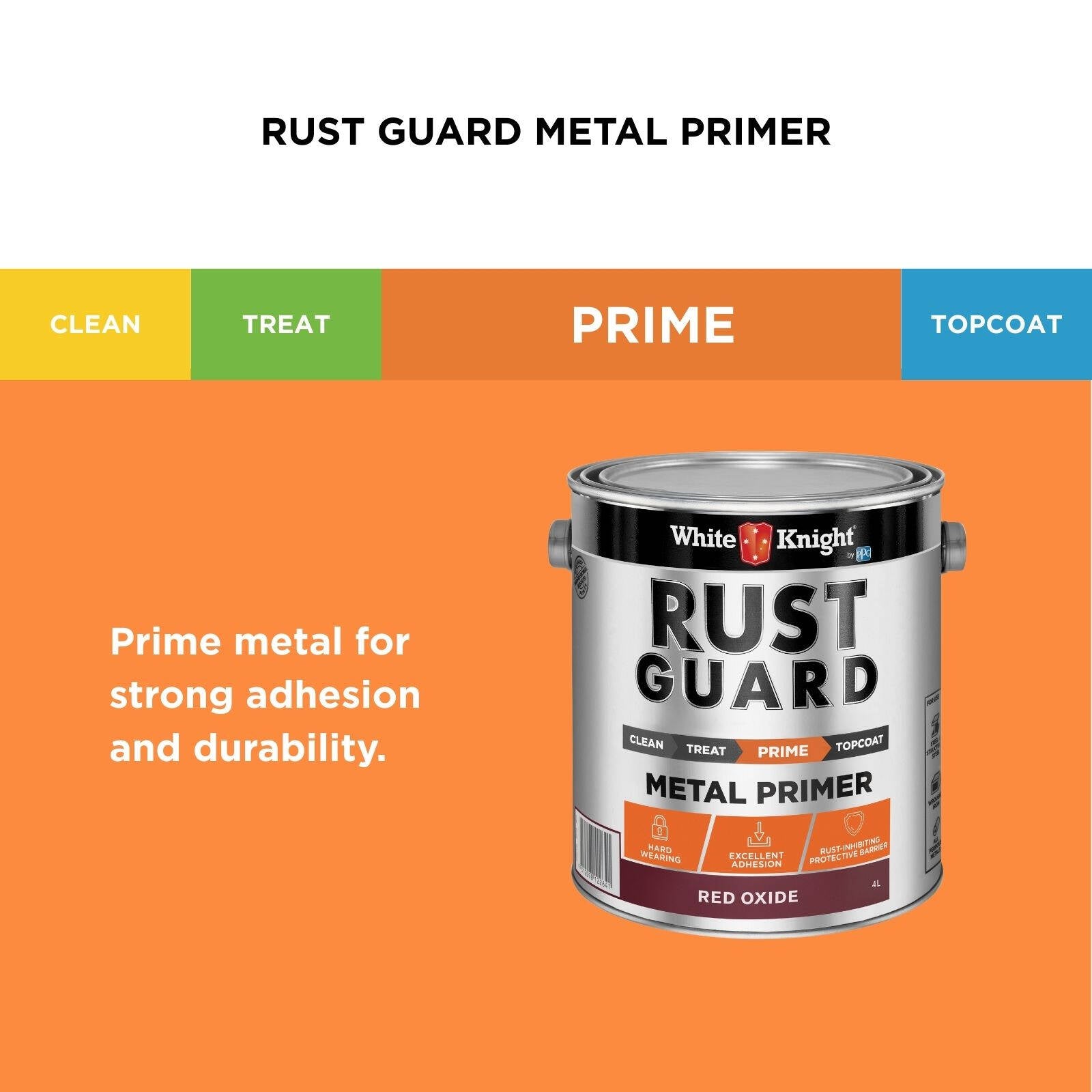 White Knight Rust Guard Metal Primer Paint 4L Red Oxide Anti-Corrosive