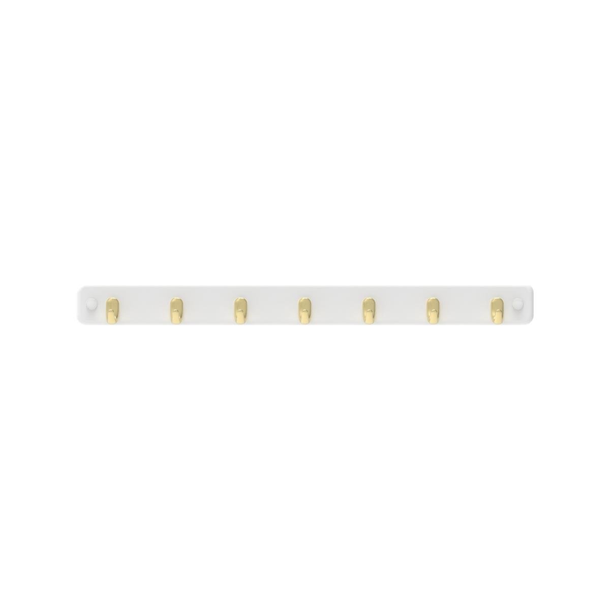 Mode 7 Key Rack - 7 Hooks - 385mm x 40mm x 32mm - Brushed Brass on White - SuperSaverAU - view 1
