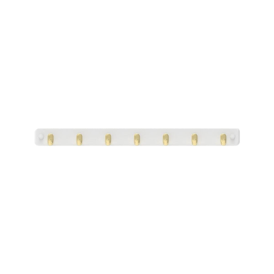 Mode 7 Key Rack - 7 Hooks - 385mm x 40mm x 32mm - Brushed Brass on White - SuperSaverAU - view 1