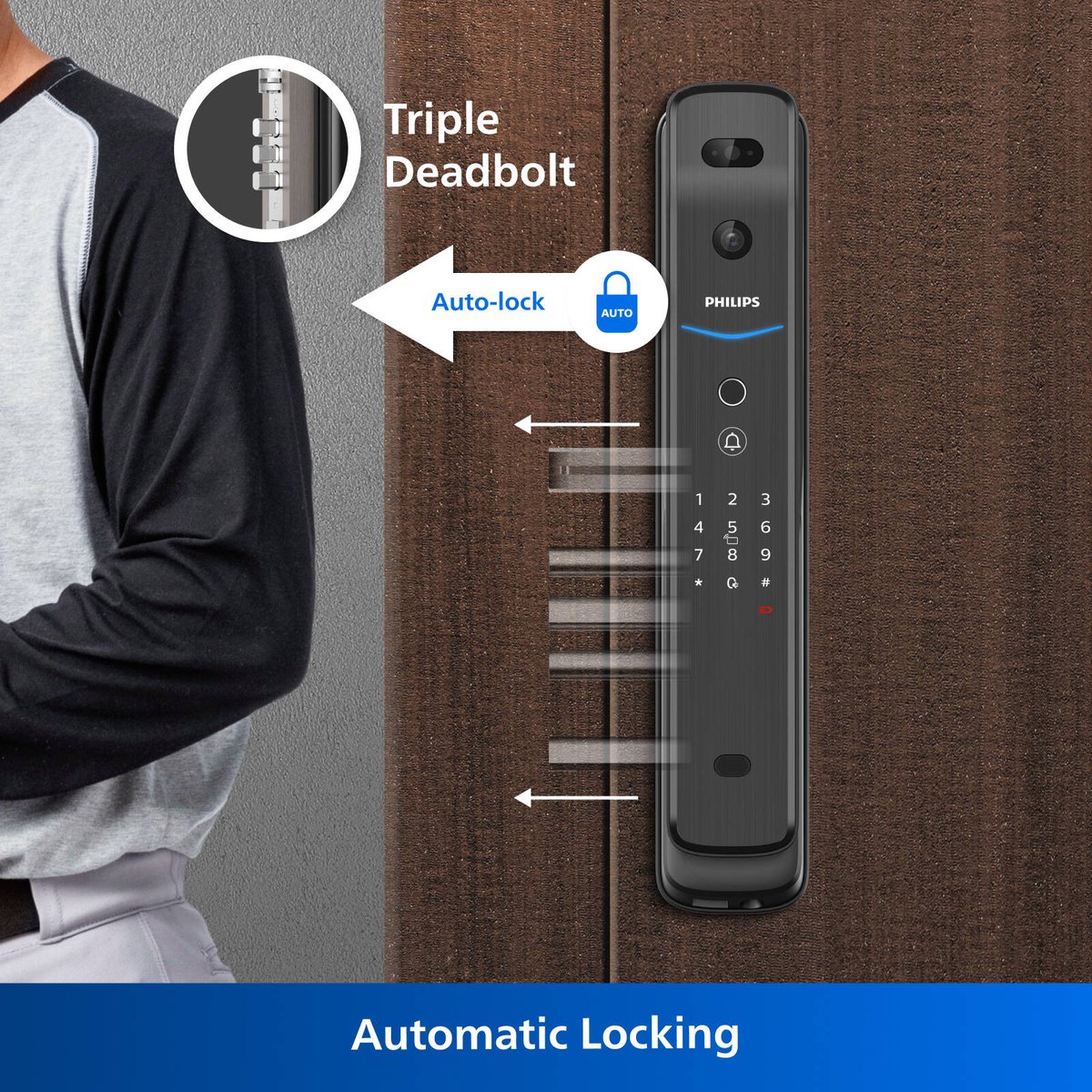 Philips Easykey Smart Mortise Door Lock - 3D Facial Recognition - Black - 80mm x 420mm - SuperSaverAU - view 4