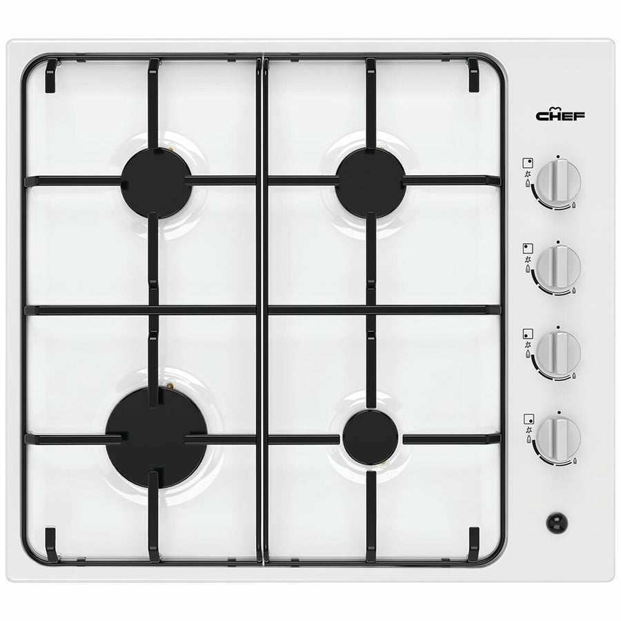 Chef 60cm Natural Gas Cooktop - White Enamel Finish, Flame Failure Safety, 4 Burners - CHG642WC
