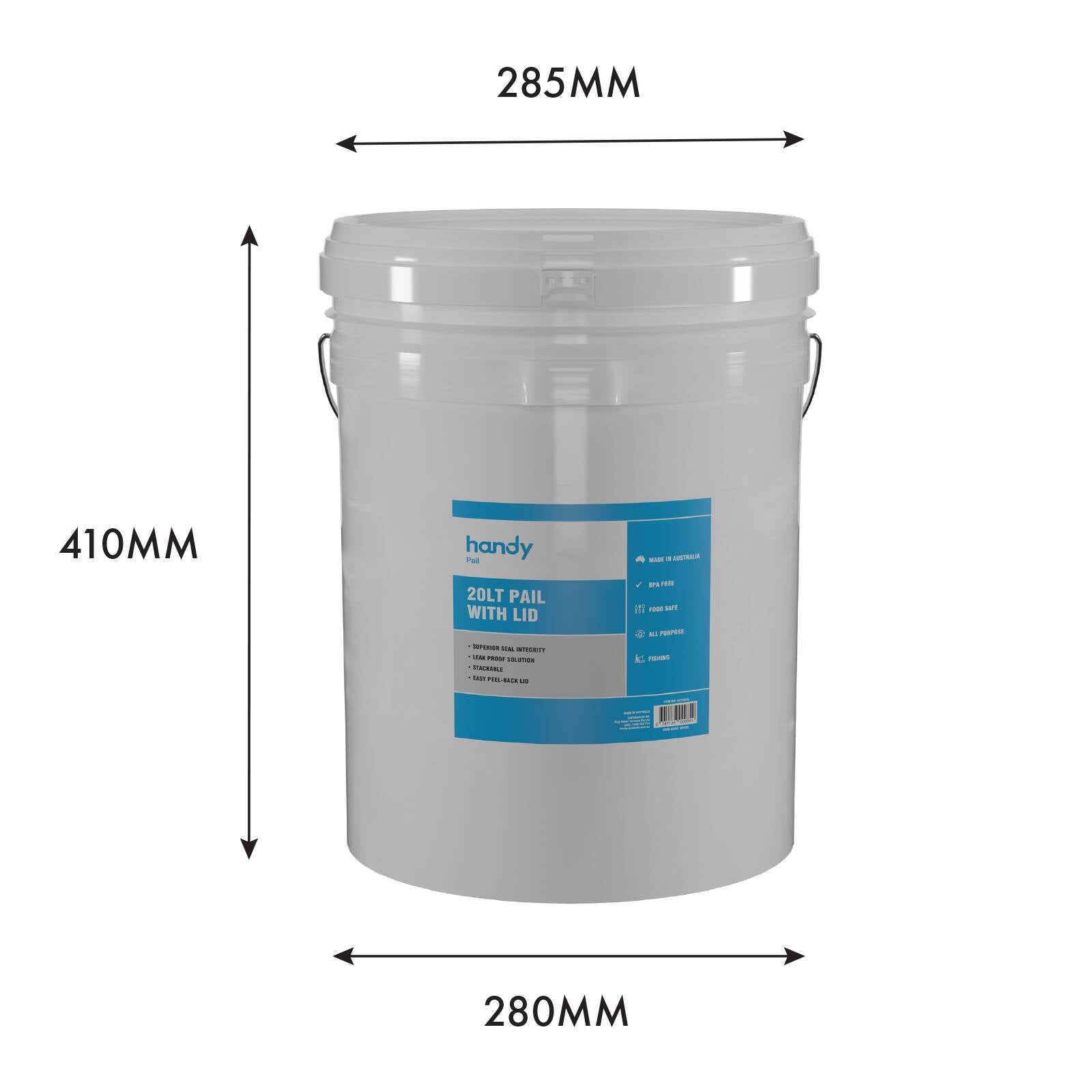 Handy 20L Pail Bucket with Lid, White Plastic