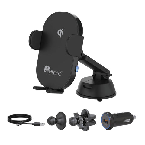 Aerpro 15W Wireless QI Charging Smartphone Holder Kit - Black APWCAG1