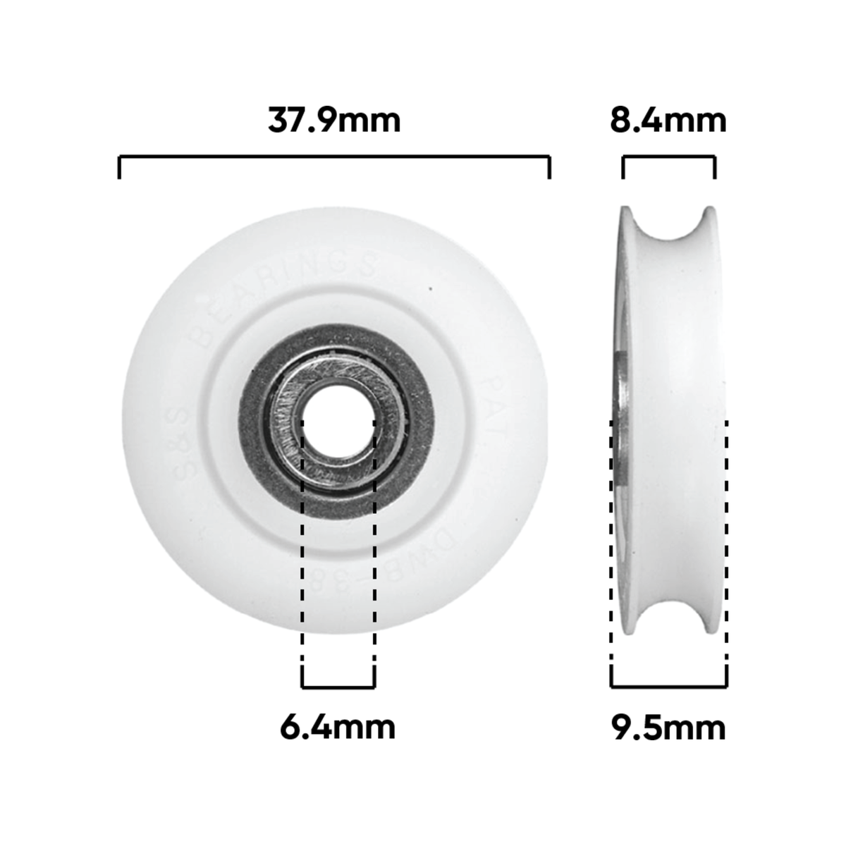 Rolltrak 38mm Acetal Concave Roller - 25kg Load - White - Durable - SuperSaverAU - view 2