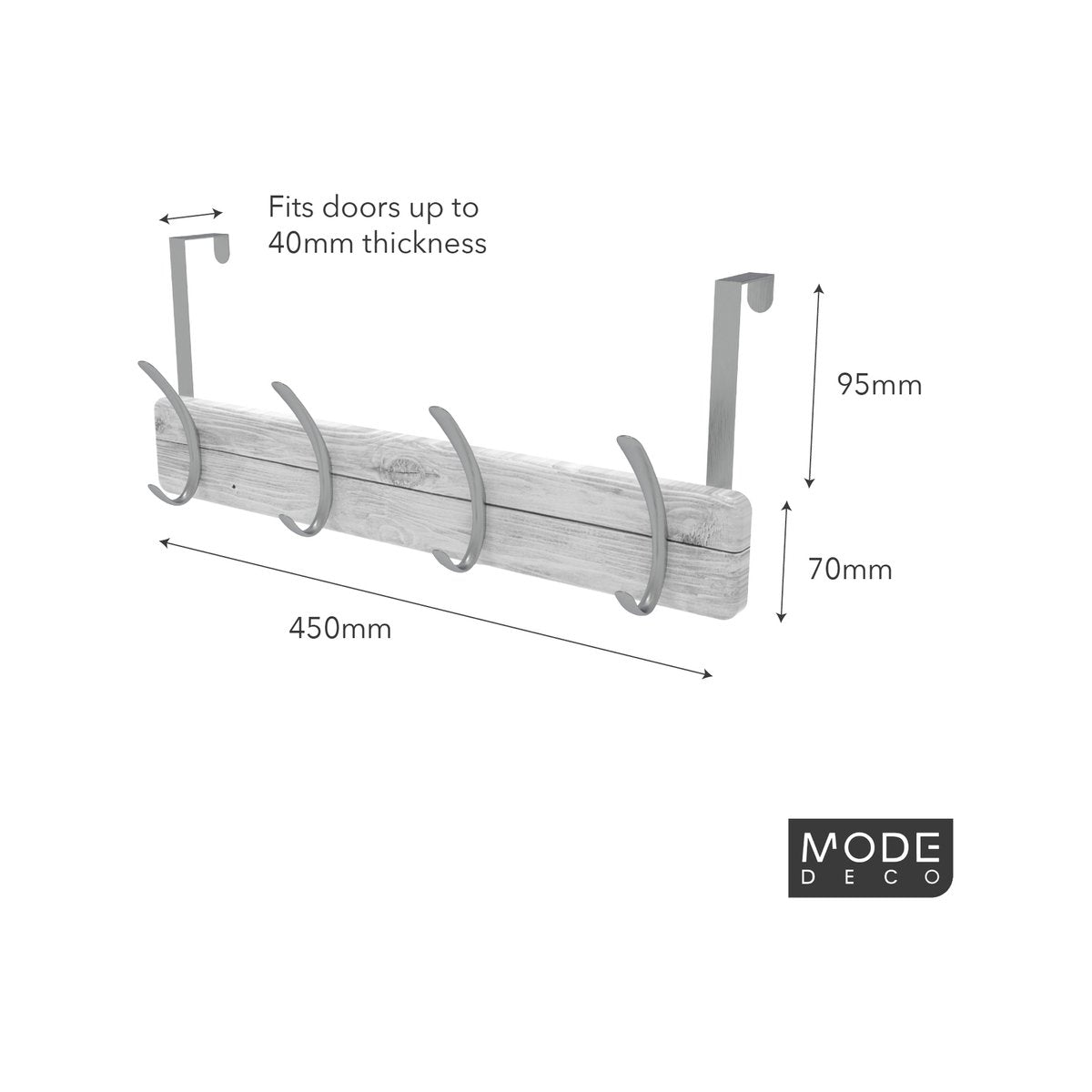 Mode 4 Hook Over Door Hanger - 450mm - Brushed Nickel & White Wash - Functional Design - SuperSaverAU - view 3