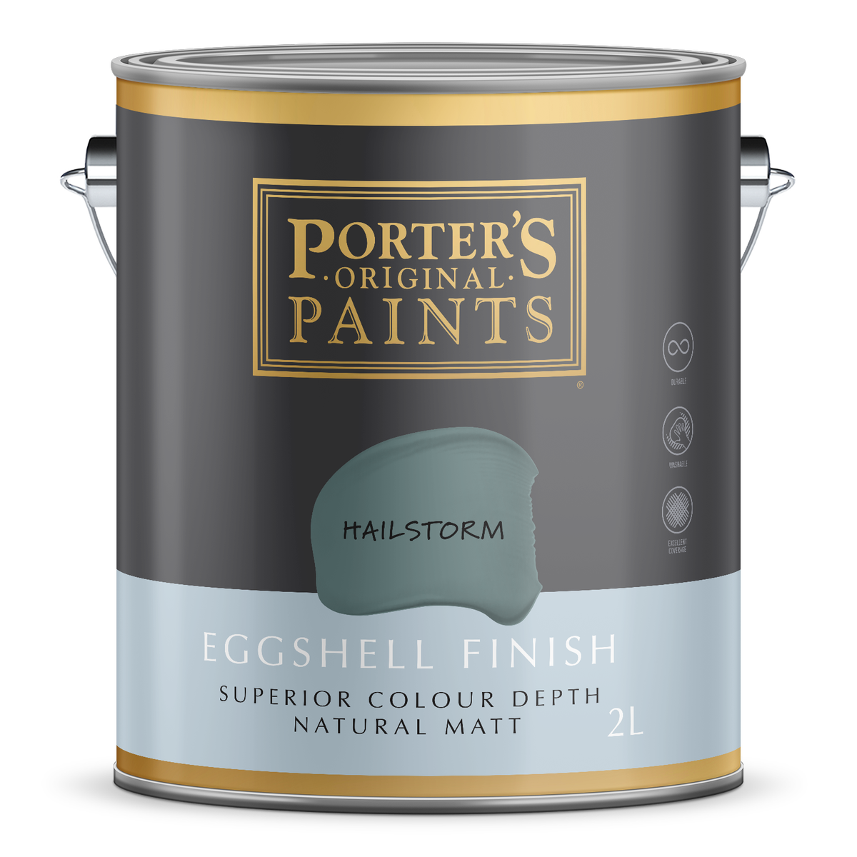 Porter S Washable Paint - Hailstorm - 2L - Eggshell Finish - 162mm x 156mm x 141mm - SuperSaverAU - view 1