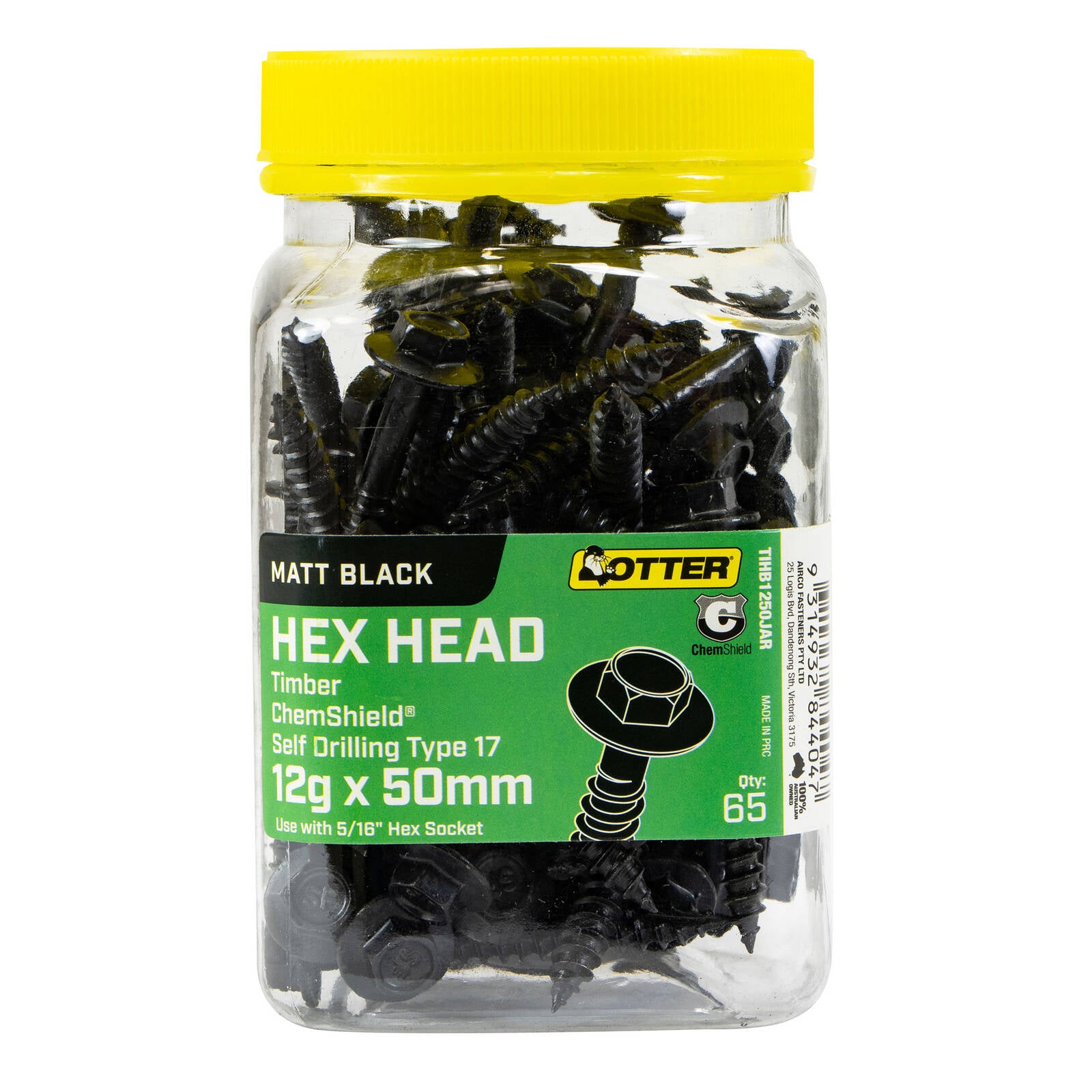 Otter 12g x 50mm Timber Hex Head ChemShield Screws - 65 Pack Self-Drilling T17