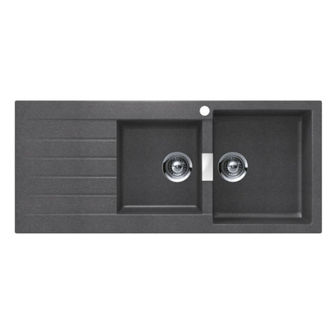 Abey Schock Signus 1 and 3/4 Bowl Topmount Sink with Left Hand Drainer - Cristadur Granite Composite - D200SR