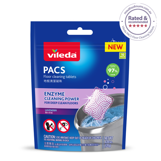 Vileda Pacs Lavender Floor Cleaning Tablets 10 Pack - 10 Tablets - Enzymatic Cleaning - Safe for Children and Pets