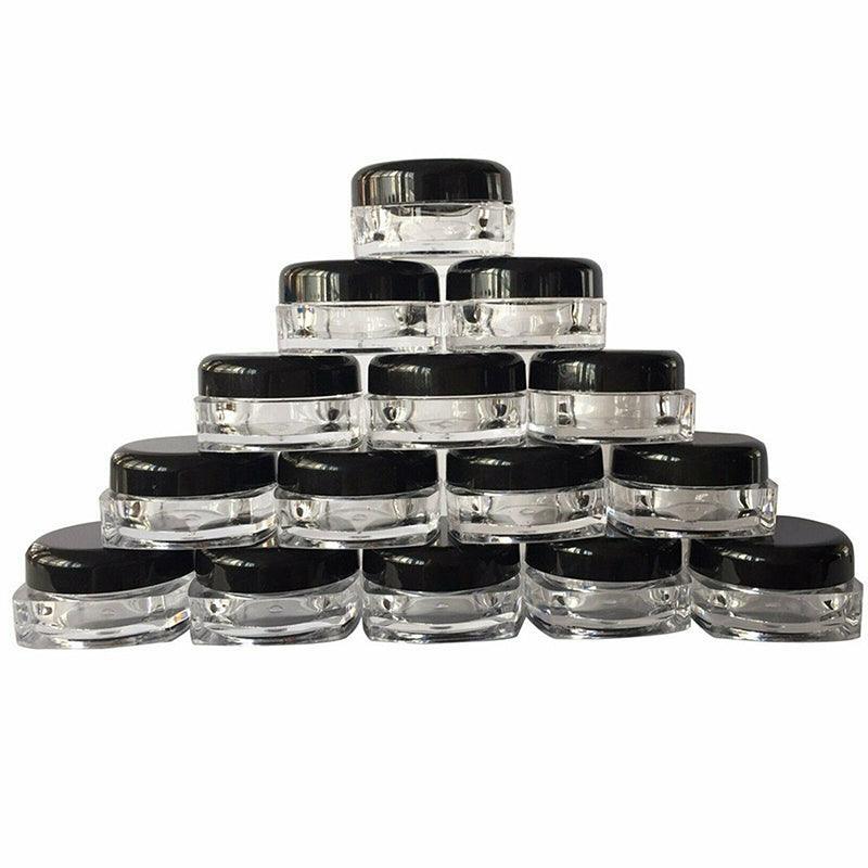 3g Cosmetic Sample Jars Clear with Black Lid - 50 PCS