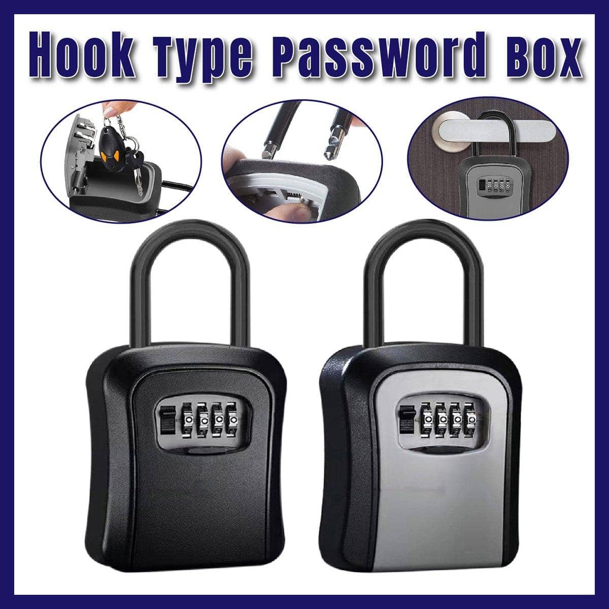 4 Digit Combination Hook Lock Heavy Duty for Lockers, Bags and Gym Gear - Black - view 2