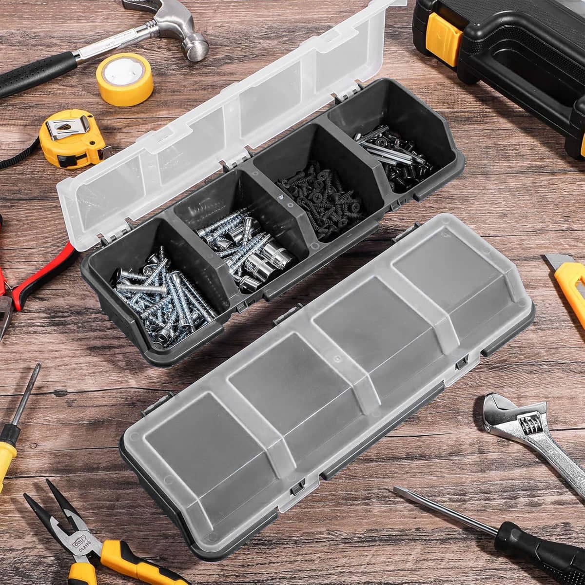 4-Grid Parts Storage Box with Lid, Pack of 2 - Grey - view 5