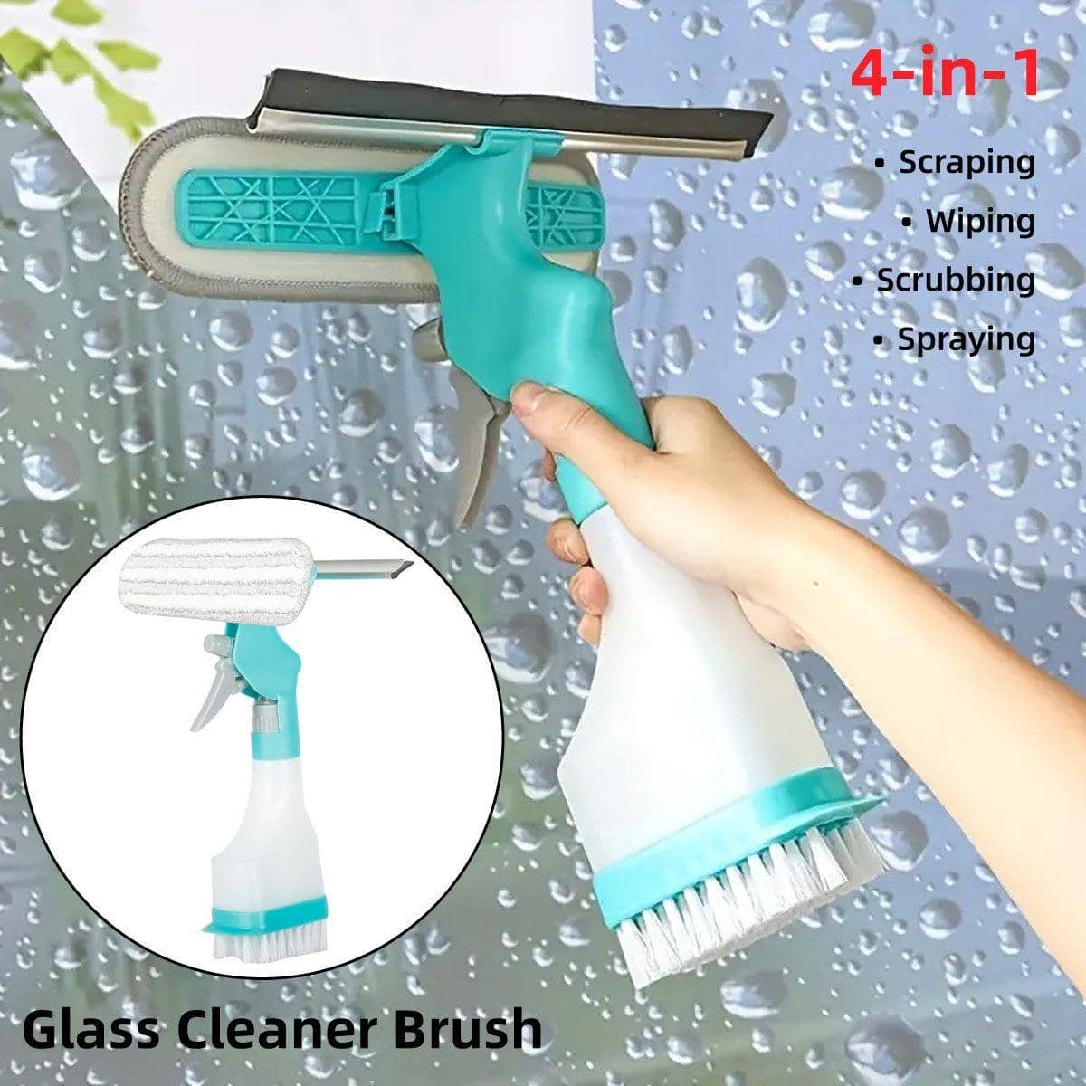 4-In-1 Window Cleaning Tool with Spray Bottle and Microfibre Head