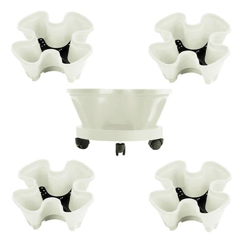 4-Petal 3D Stackable Flower Pot Planter with Wheeled Base - Beige