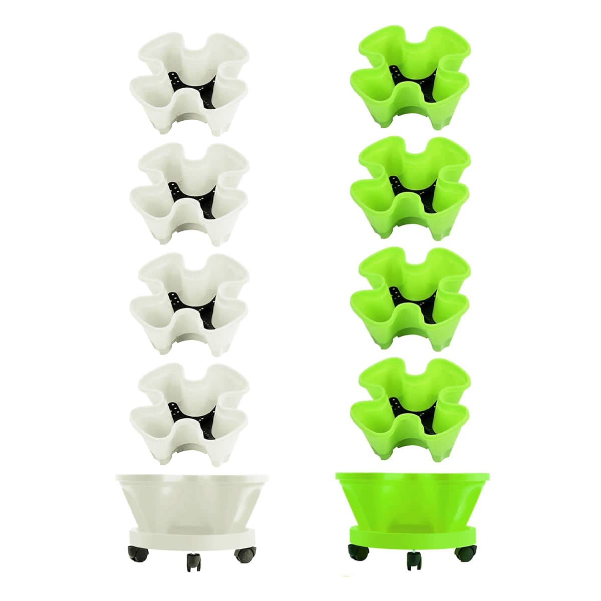 4-Petal 3D Stackable Flower Pot Planter with Wheeled Base - Green - view 3