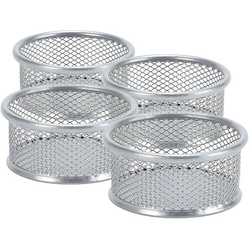 4 Piece Mesh Paper Clip Holder Set - Silver