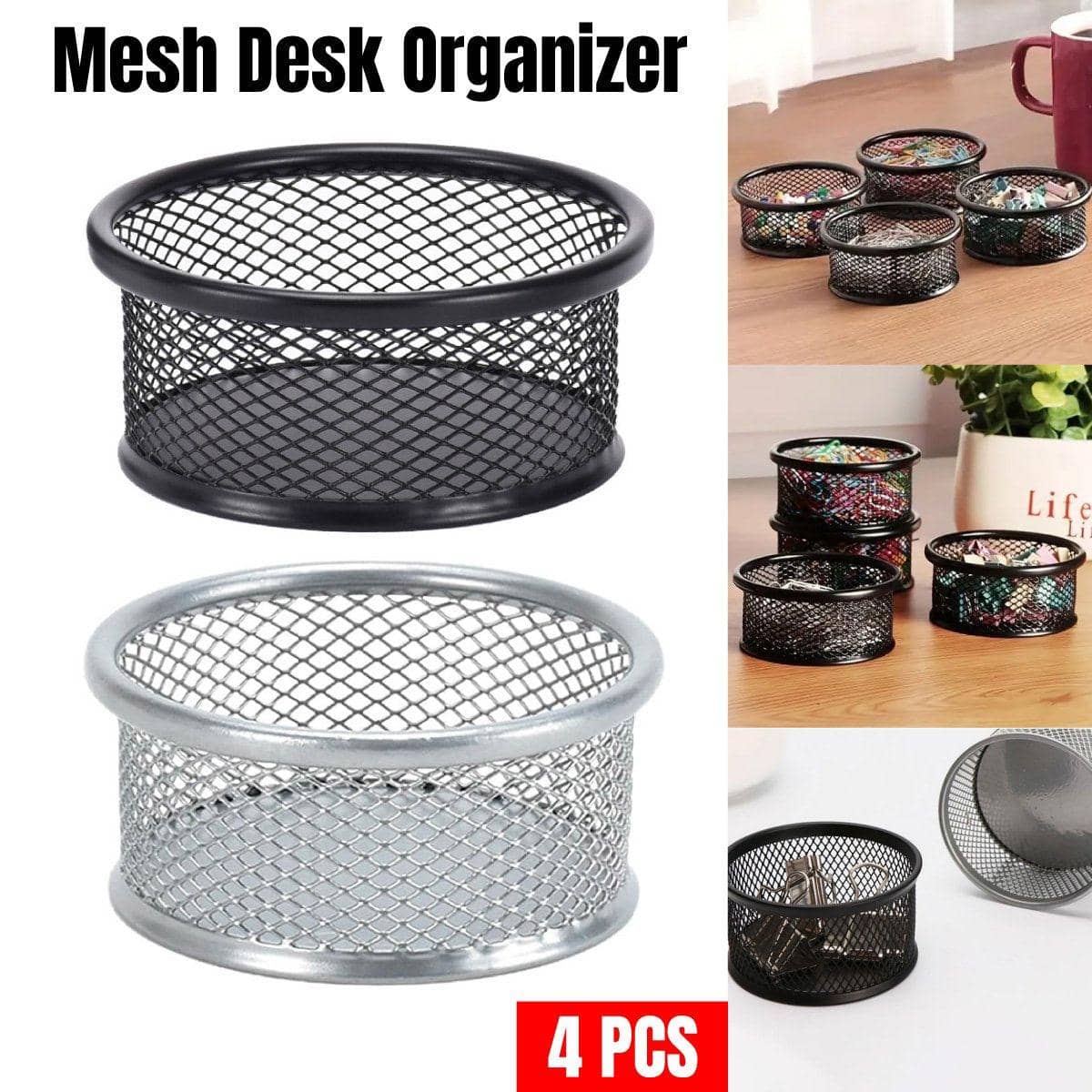 4 Piece Mesh Paper Clip Holder Set - Silver - view 2