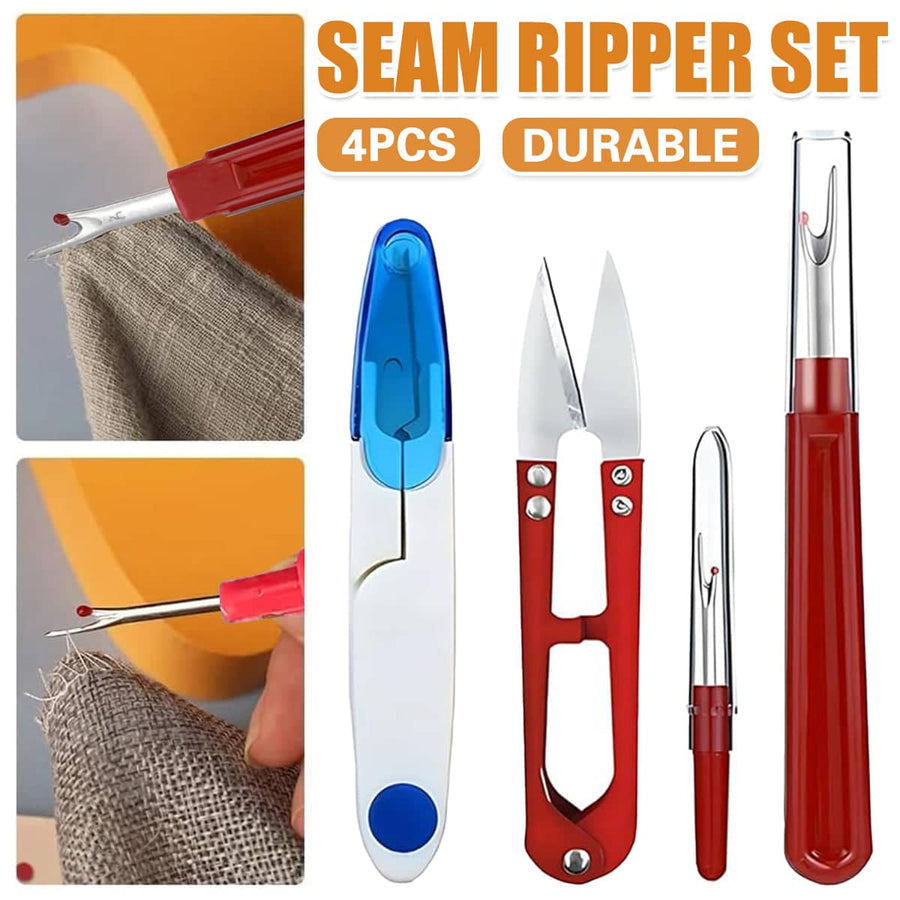4 Piece Sewing Seam Ripper and Fabric Scissors Set with Sharp Metal Blades