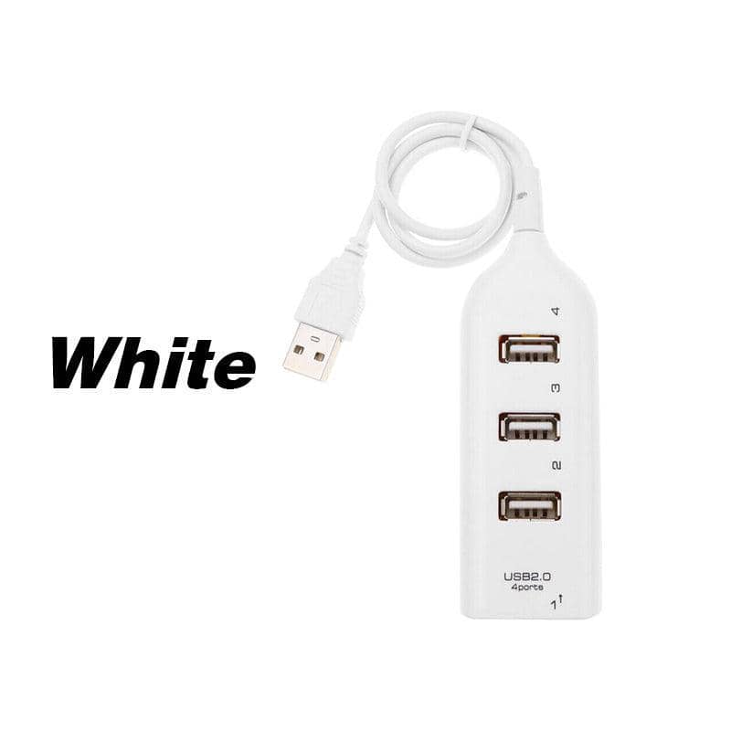 4 Port USB 2.0 Hub High Speed Slim Compact Expansion Splitter, White
