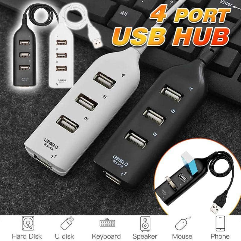 4 Port USB 2.0 Hub High Speed Slim Compact Expansion Splitter, White - view 2