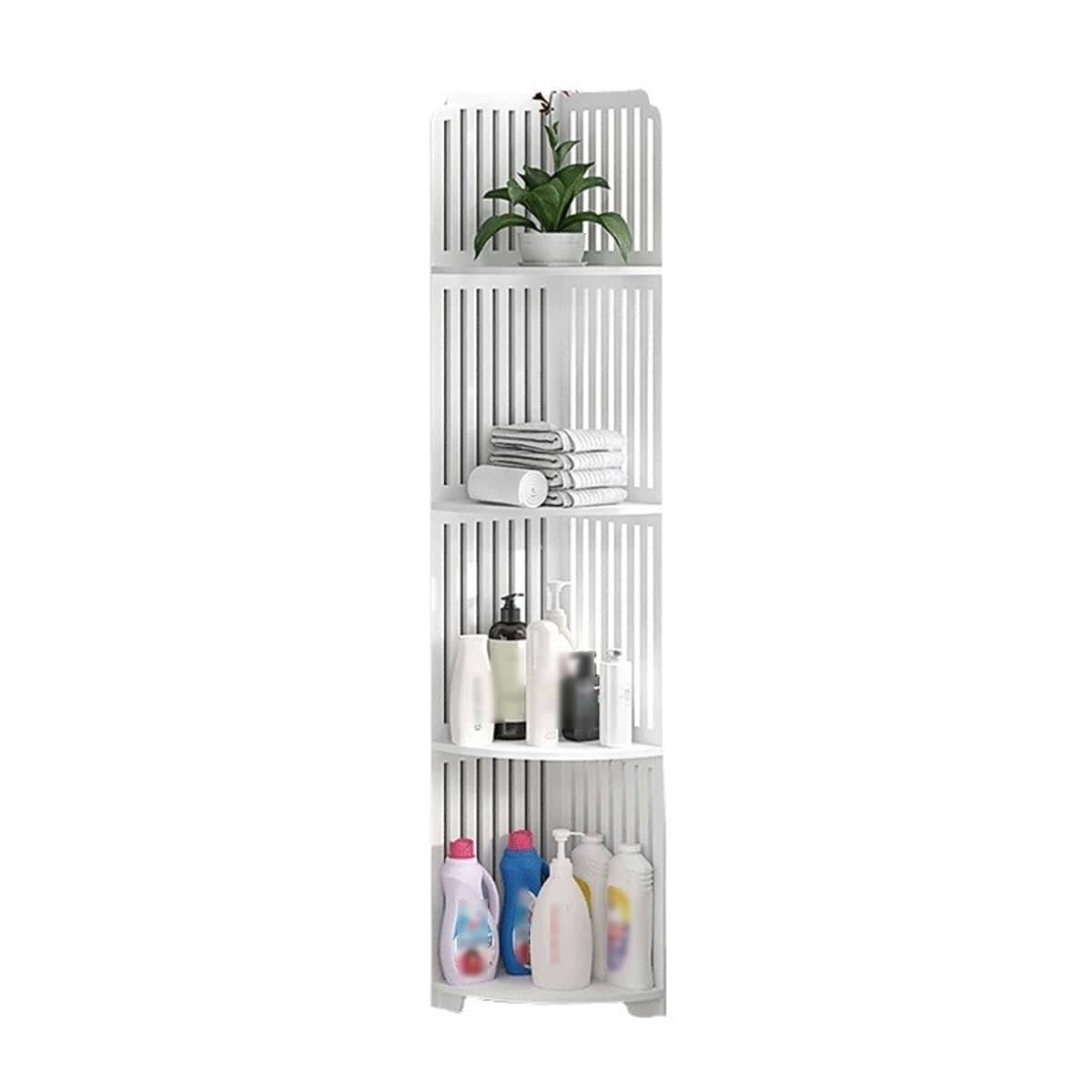 4-Tier Corner Shelf, Freestanding Storage Rack for Bathroom and Kitchen - Striped