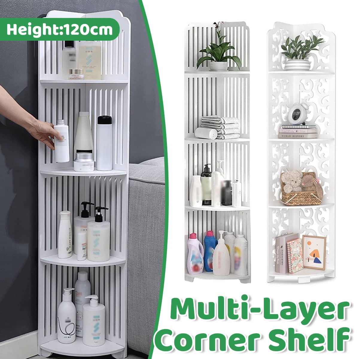 4-Tier Corner Shelf, Freestanding Storage Rack for Bathroom and Kitchen - Striped - view 2
