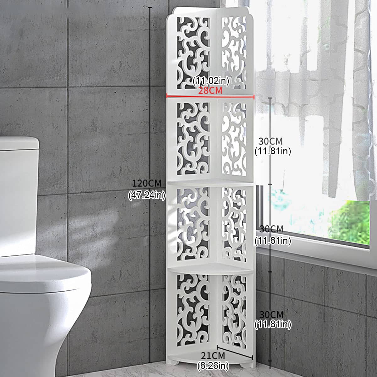 4-Tier Corner Shelf, Freestanding Storage Rack for Bathroom and Kitchen - Striped - view 4