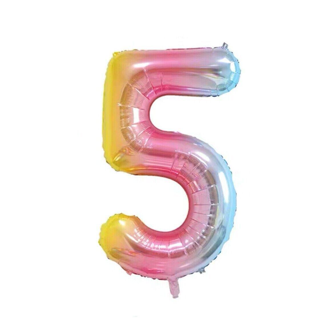 40 Inch Foil Number Balloon, 100cm Super Large - Rainbow 5
