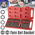 40 Piece Torx Hex and Spline Socket Bit Set 3/8 and 1/2 Drive, Long and Deep - Silver