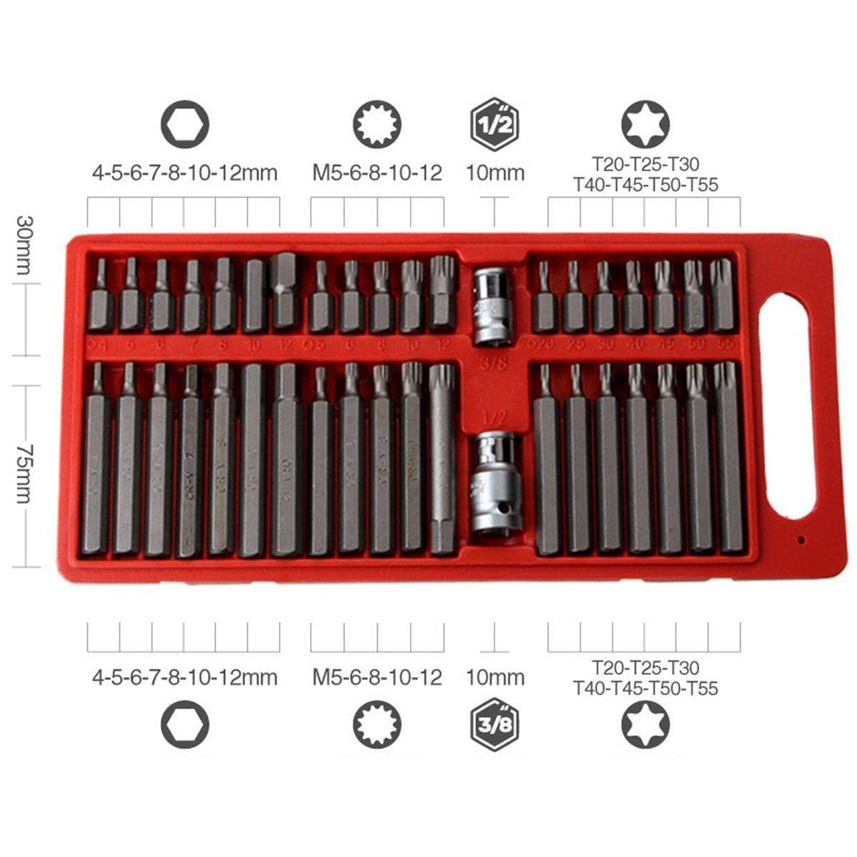 40 Piece Torx Hex and Spline Socket Bit Set 3/8 and 1/2 Drive, Long and Deep - Silver - view 3
