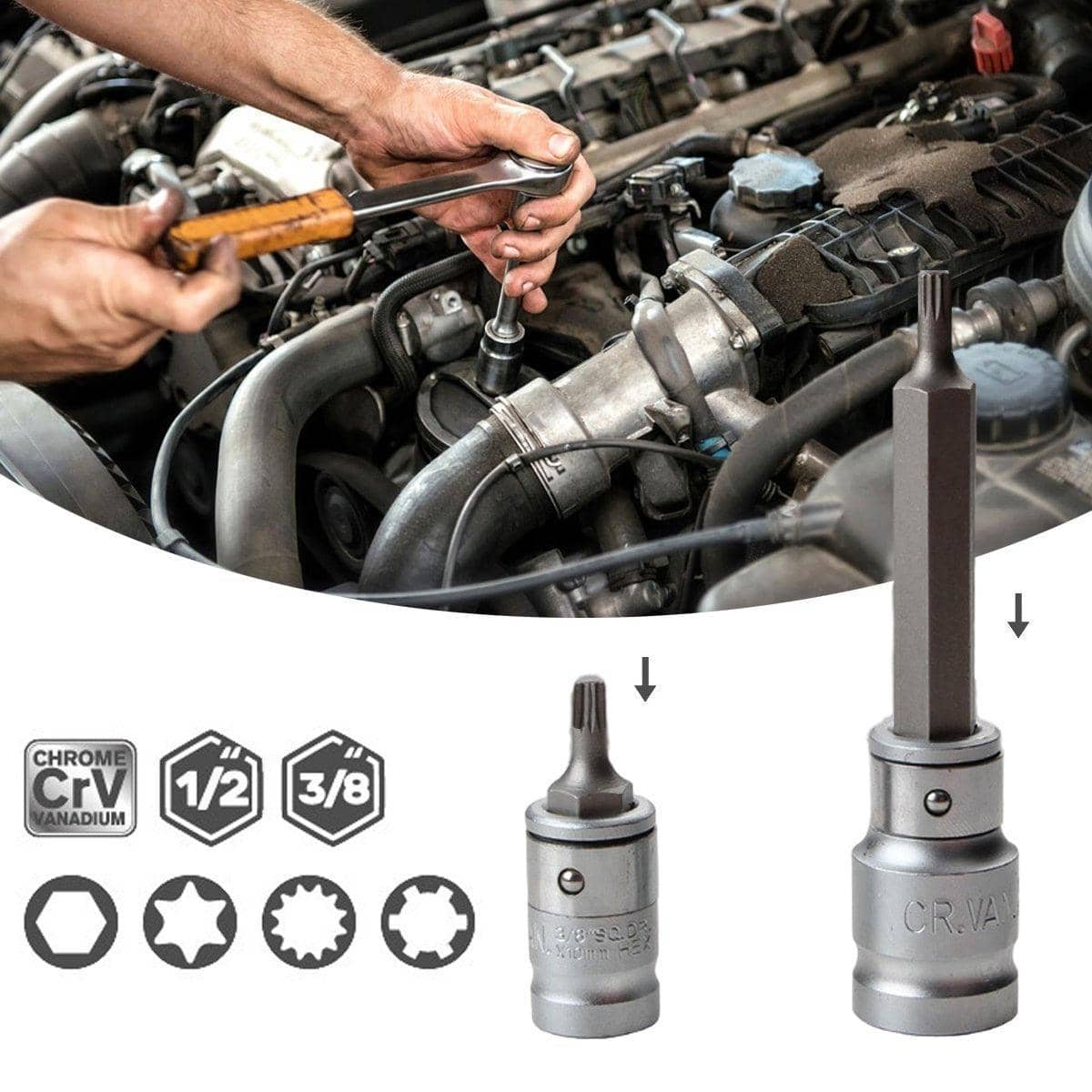 40 Piece Torx Hex and Spline Socket Bit Set 3/8 and 1/2 Drive, Long and Deep - Silver - view 4
