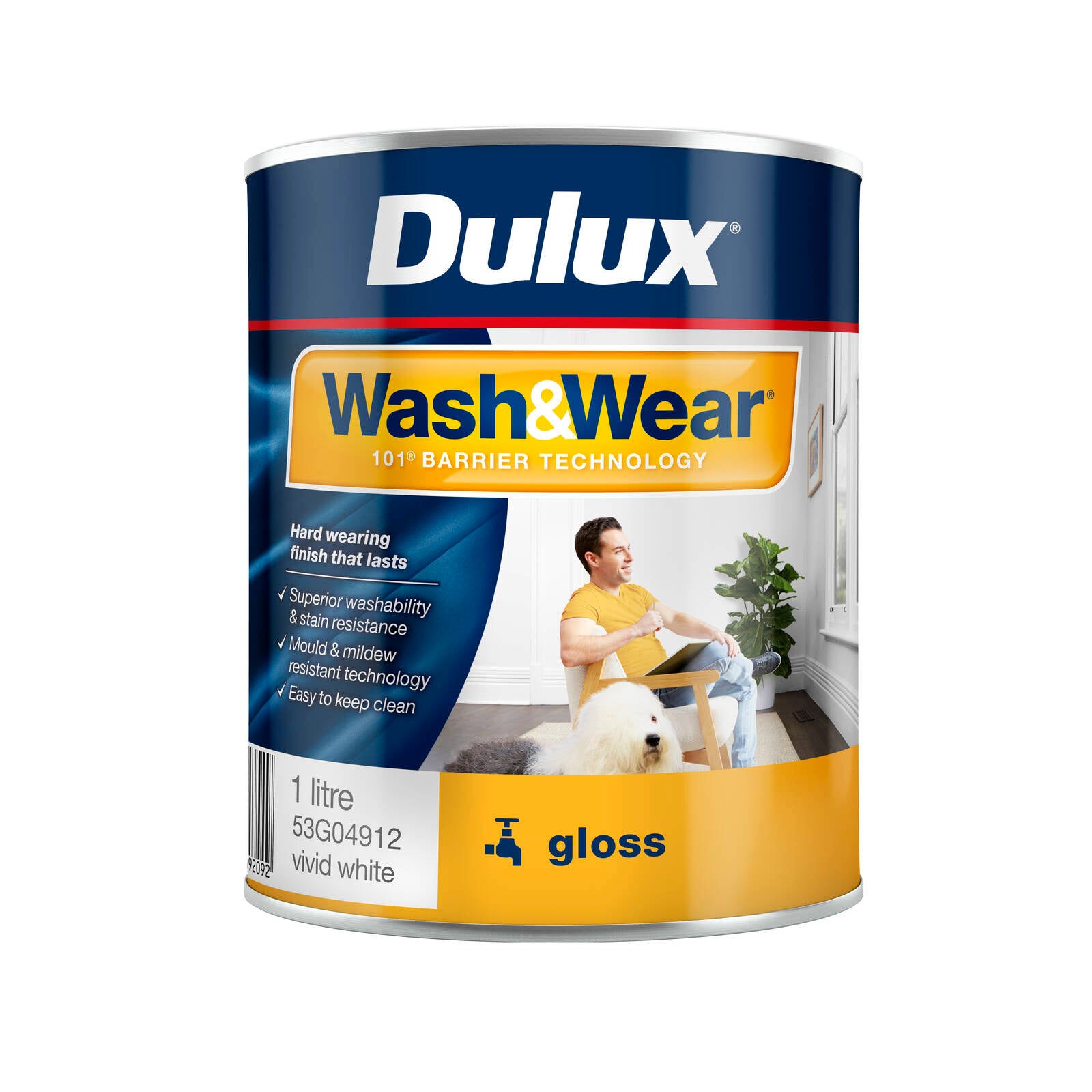 Dulux Wash&Wear Gloss Interior Paint Vivid White 1L - Walls, Doors & Architraves