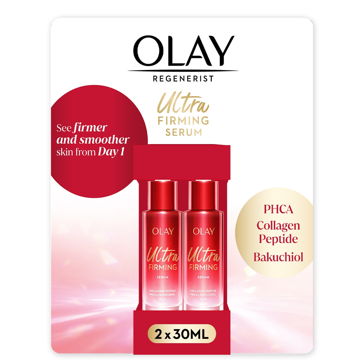 Olay Ultra Firming Serum 2 x 30ml - Fades Pores, Reduces Wrinkles, Firms Skin - SuperSaverAU - view 1