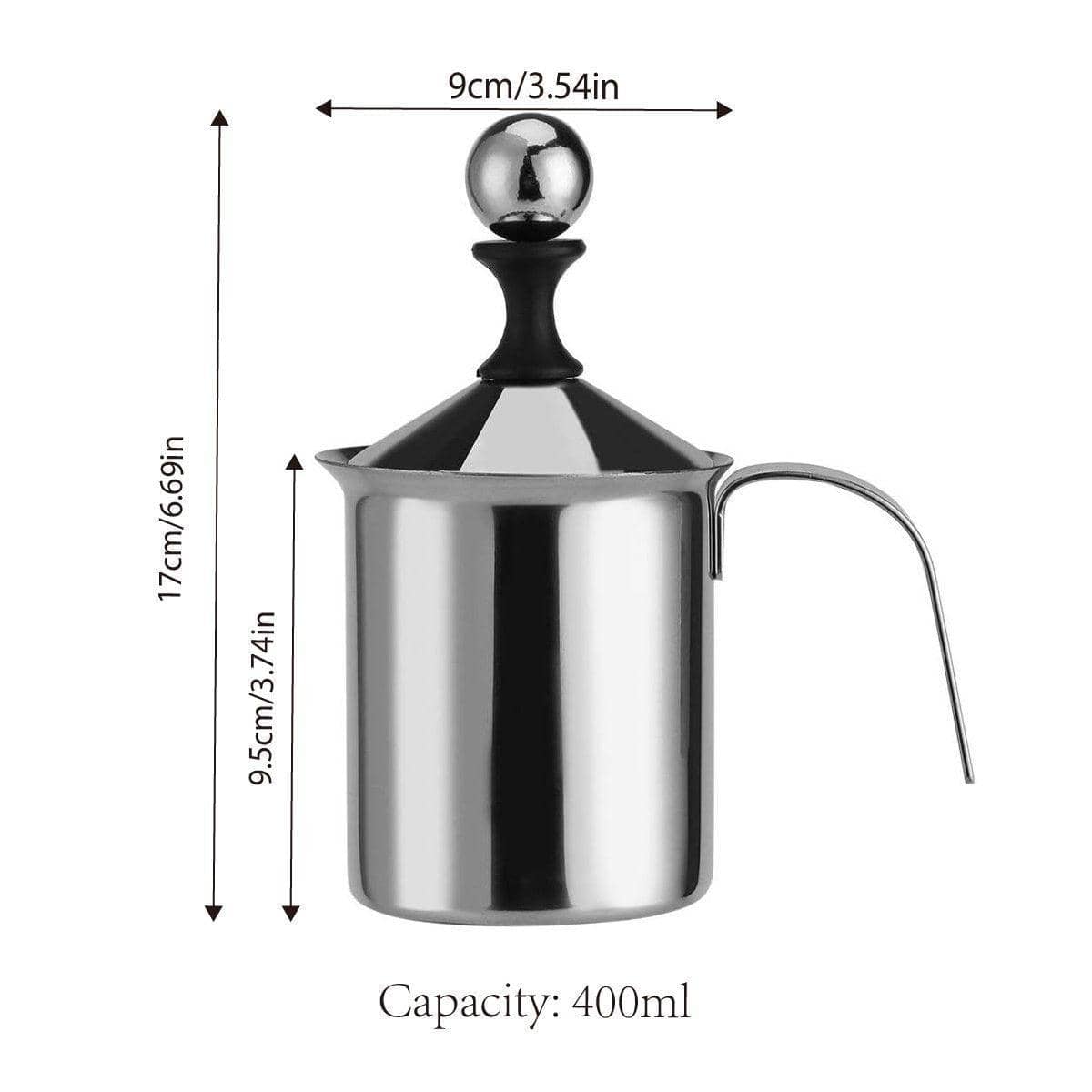 400ml Stainless Steel Manual Milk Frother, Double Mesh Strainer Frothing Pitcher - view 3
