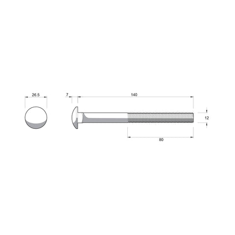 Zenith M12 x 140mm Hot Dip Galvanised Cup Head Bolt & Nut - 4.6 Grade Steel