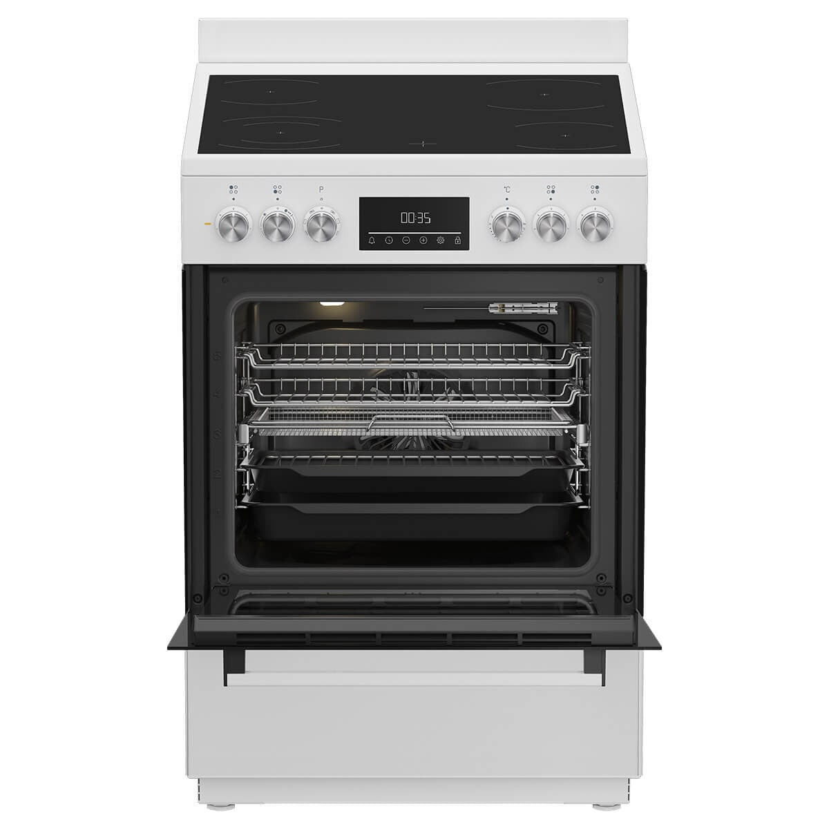 Beko 60cm Electric Freestanding Oven - White, Ceramic Cooktop, AirFry, SteamShine - BFCB60VMW