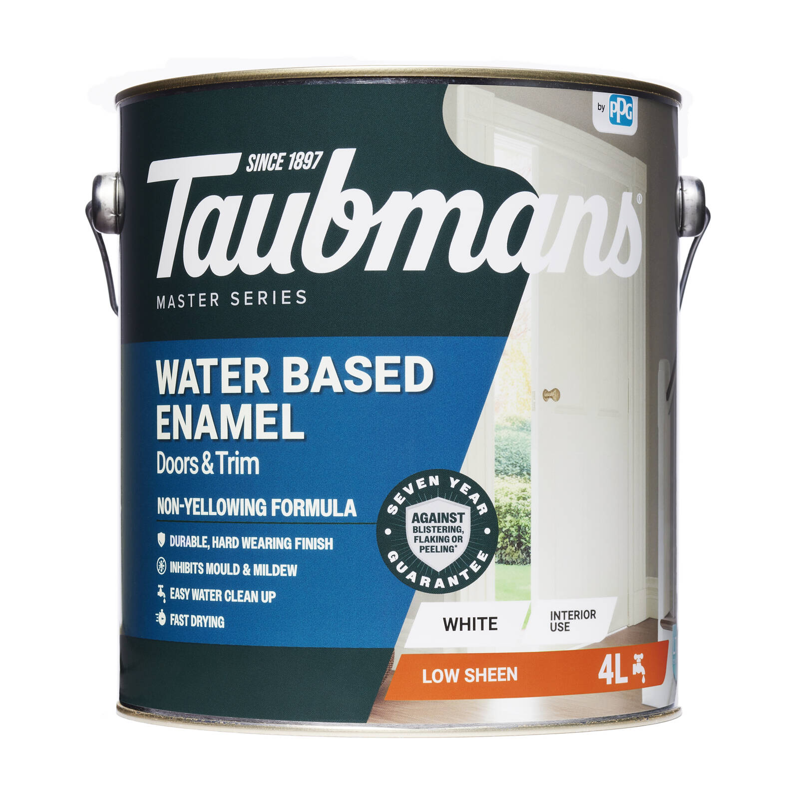 Taubmans 4L White Low Sheen Water Based Enamel Paint