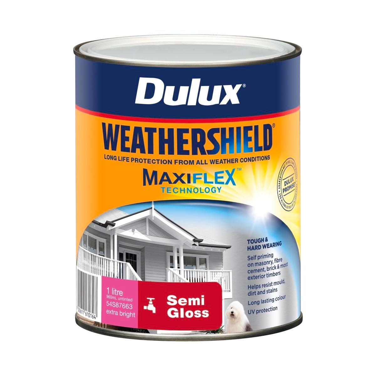 Dulux Weathershield Semi Gloss Exterior Paint 1L Extra Bright 110mm x 137mm - SuperSaverAU - view 1