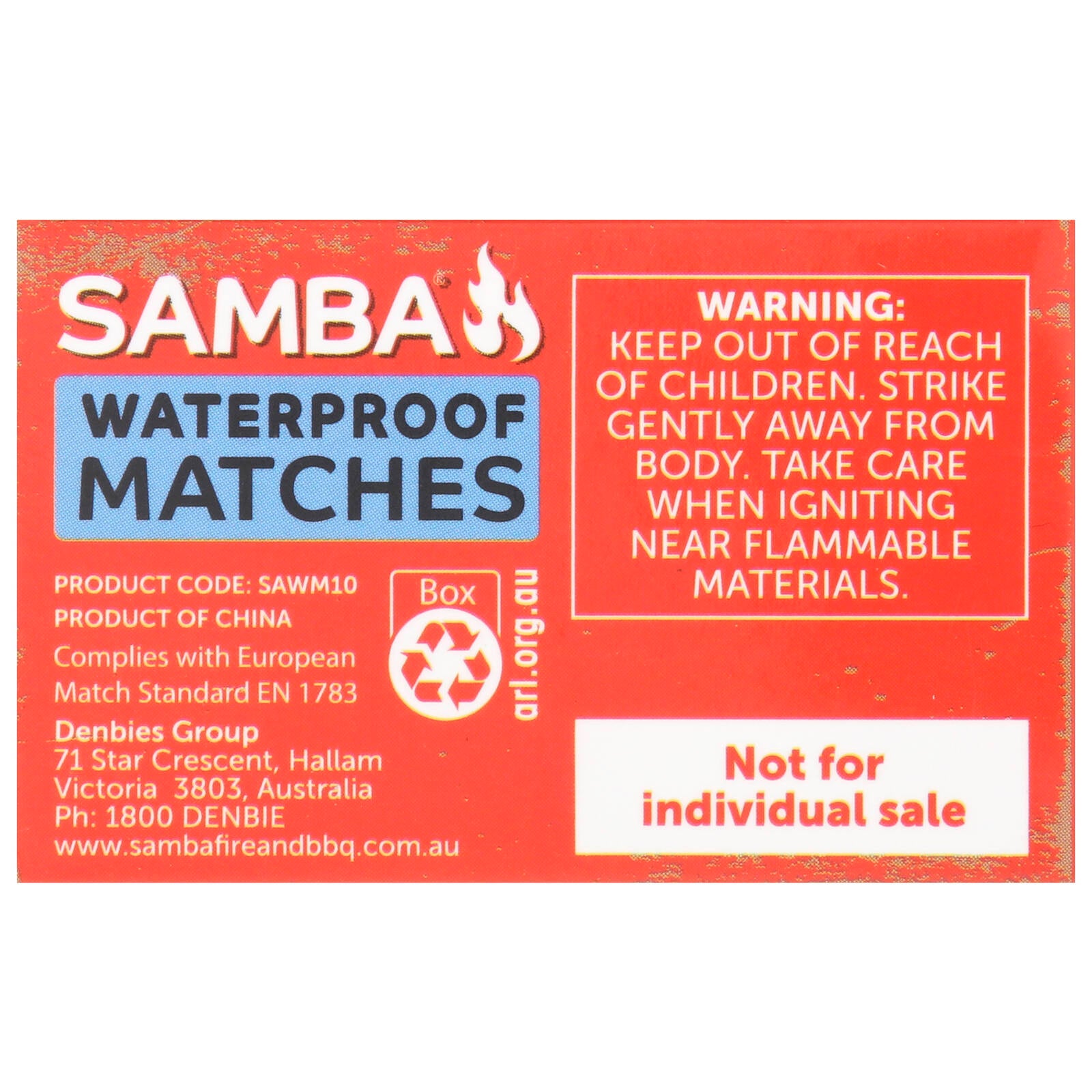 Samba Waterproof Matches 50mm - 10 Pack for Camping & Emergency Use