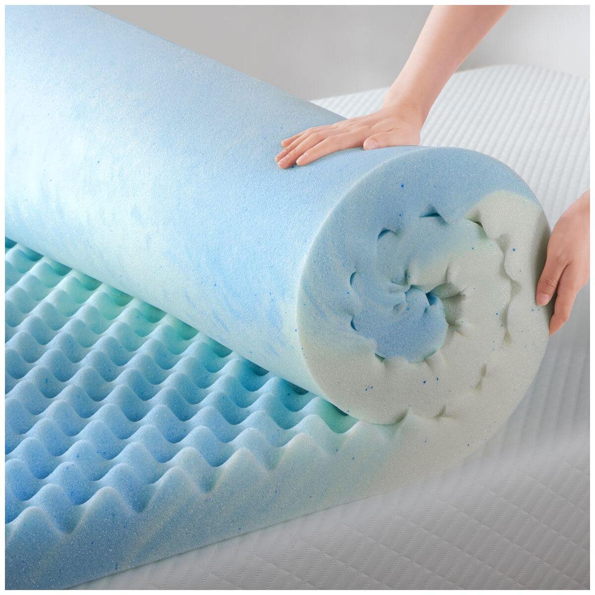Zinus King Cooling Gel Mattress Topper Protector - Bamboo-Derived Fabric, Elastic Skirt - AU-SWFT-150K