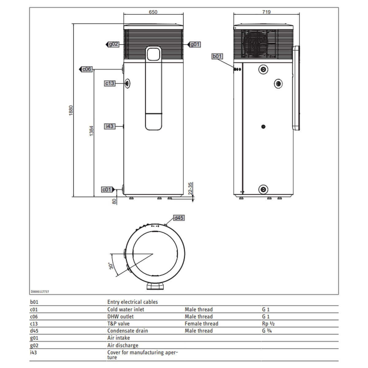 Stiebel Eltron SHP-0 300 Plus 300L heat pump hot water system - R290 refrigerant, solar-ready - 204473