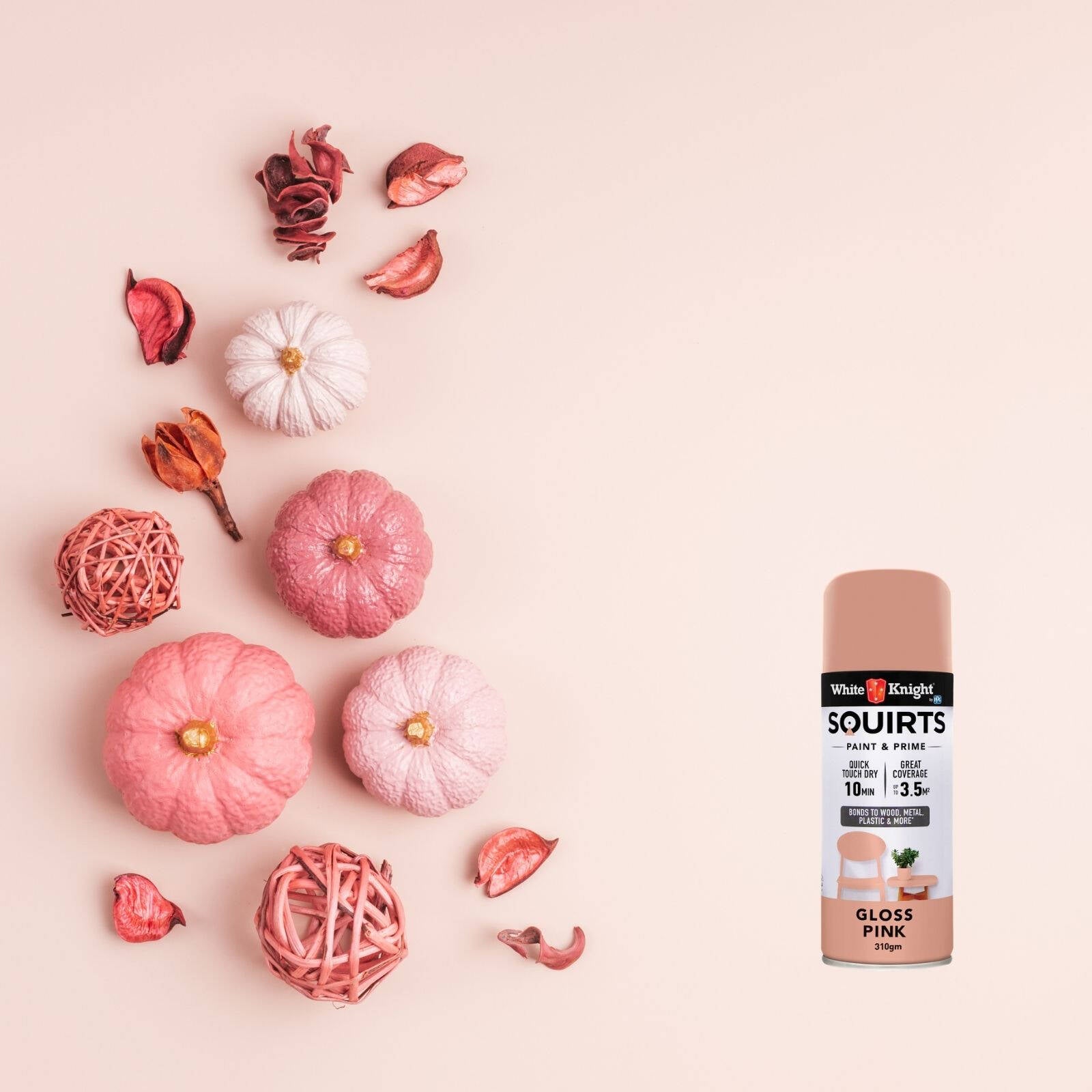 White Knight Squirts Pink Gloss Spray Paint 310g - Solvent-Based Paint & Primer, UV Resistant