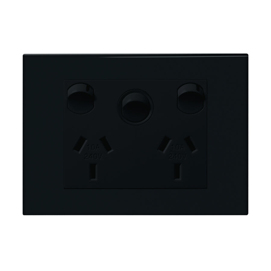 HPM VIVO Double Powerpoint with Extra Switch, Grey 10A 240V Surface Mount