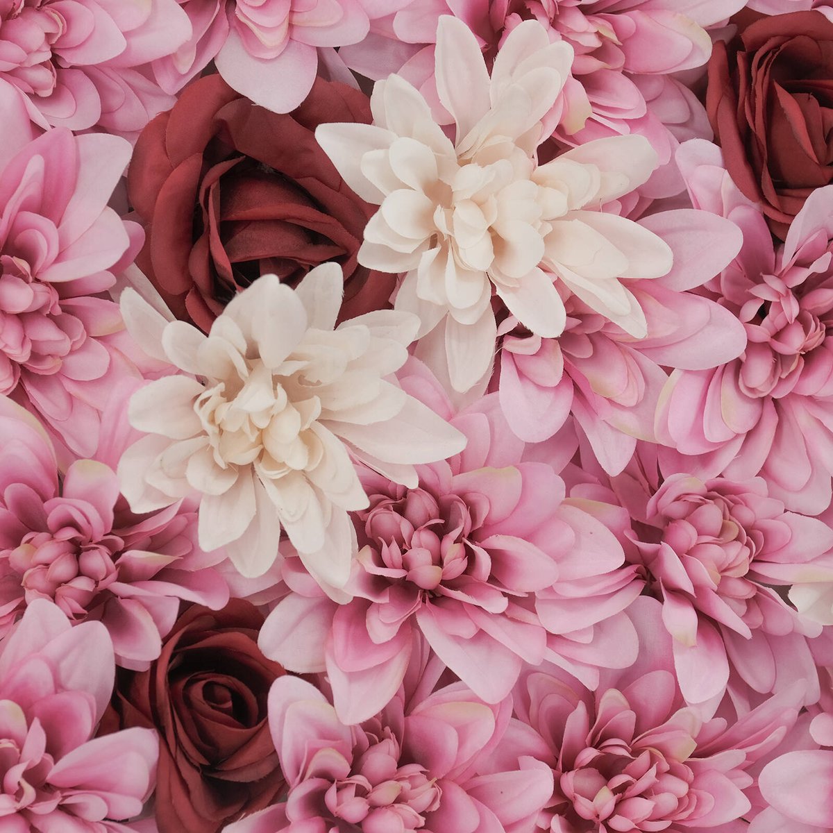 Un Real Dahlia Rose Flower Hedge Tile - 50 x 50cm - Blush Pink, Cream, Burgundy - Realistic Design, Maintenance-Free - SuperSaverAU - view 2