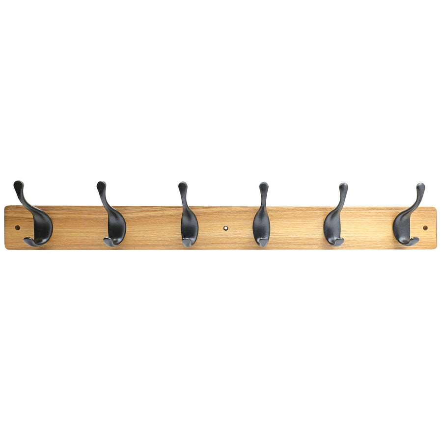 Adoored 6 Double Hook Pine Board Decorative Hook Rack, Timber/Black