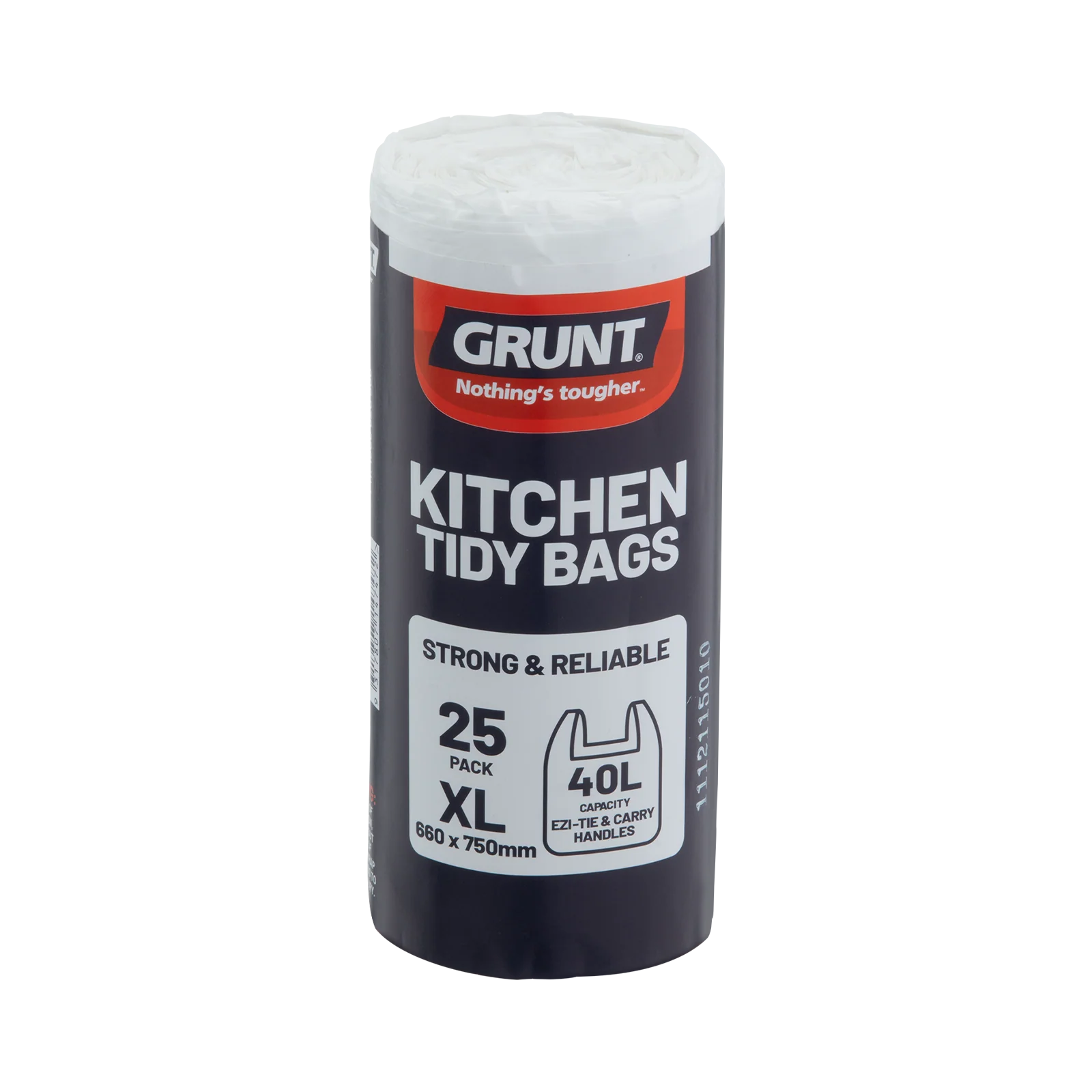 GRUNT 40L White Extra Large Kitchen Tidy Bags, 25 Pack, HDPE with Tie Handles