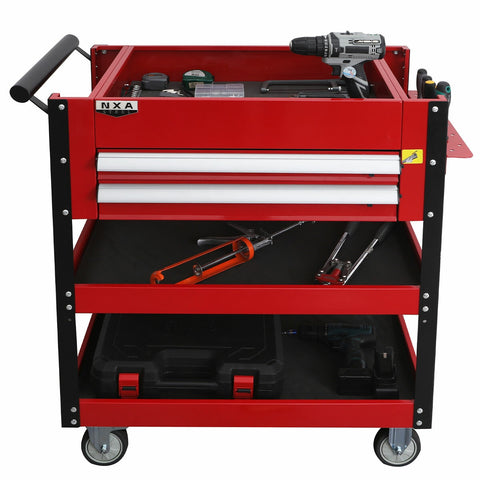 NXA 76cm Red Tool Cart With 2 Drawers And 3 Trays 30TC2D2TR