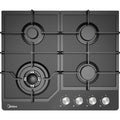 Midea 4 Burner Gas Cooktop 600mm Cast Iron Supports Black Glass MCG601GBL