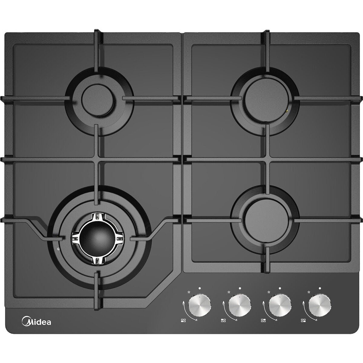 Midea 4 Burner Gas Cooktop 600mm Cast Iron Supports Black Glass MCG601GBL
